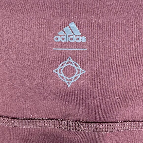 LIKE NEW Adidas Women’s Maroon Leggings L Polyester &Spandex Three-Stripe Design - Picture 5 of 8